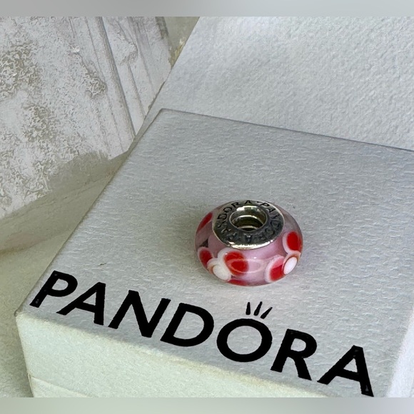 Authentic Pandora Retired Pink/Red Flowers For You Murano Glass Charm S925 Ale - Picture 12 of 14